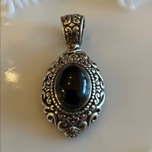 Ornate Silver and Black Stone Necklace